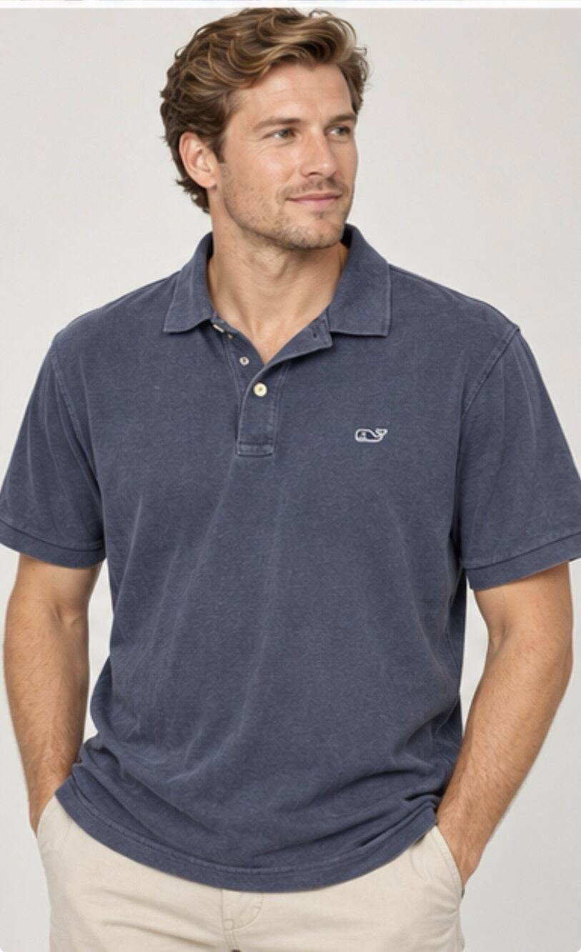 Vineyard Vines Polo Shirt Men Large Navy Blue Stretch Cotton Whale Logo